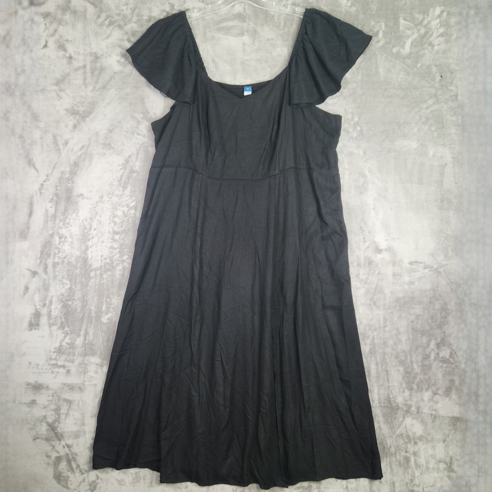 Old Navy Midi Dress Women 2X Black Flutter Sleeve Smocked Back Boho Cottagecore